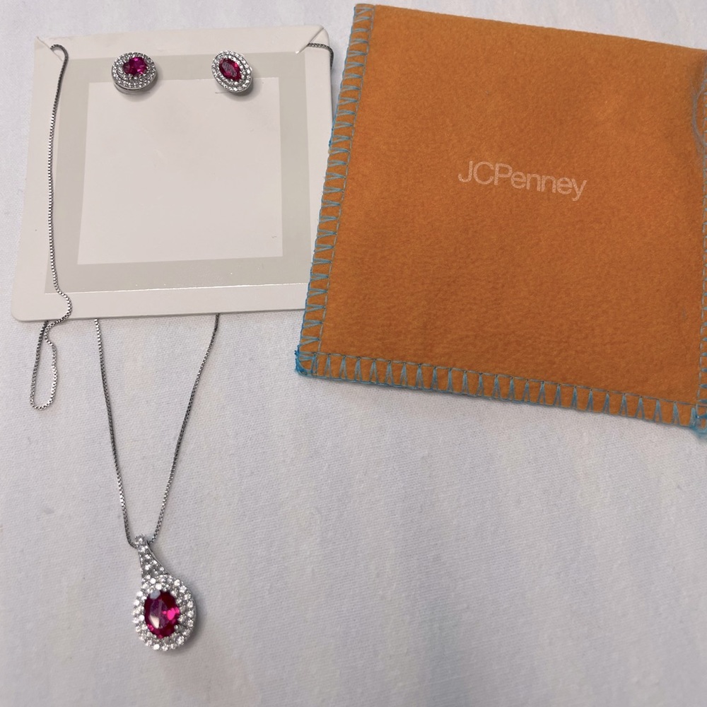 Ruby birthday stone. Earrings and chain